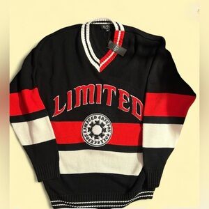 Boohoo MAN Limited Varsity V-Neck Knit Sweater NWT – Men’s XS Black Red White